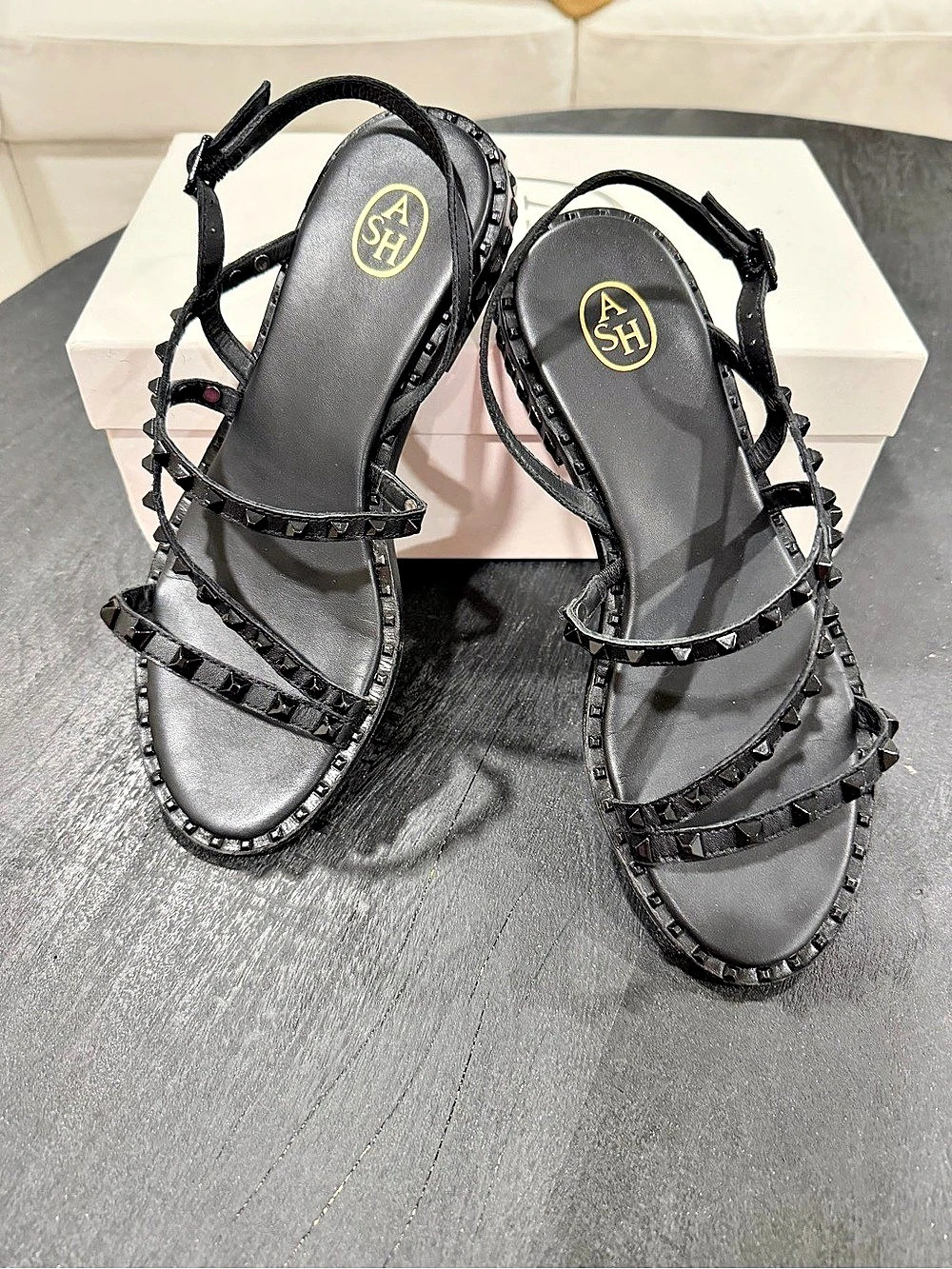 Ash Peace S Studded Strappy Sandals Black EU 39 Like New